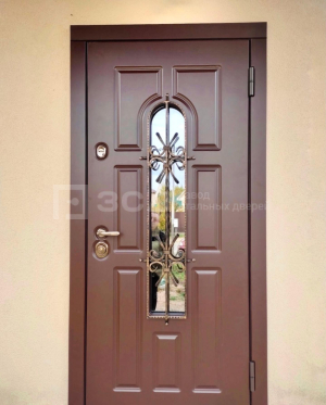 Входная дверь со стеклопакетом и ковкой с панелью МДФ филенчатый